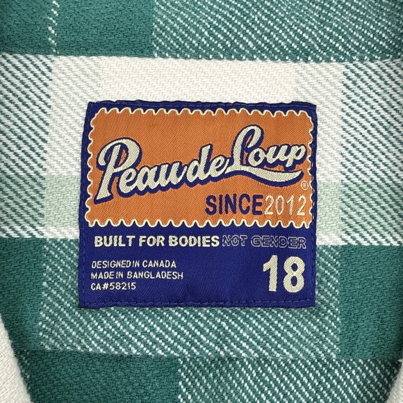 Peau De Loup Flannel Shacket Non Gender L Cropped Full Zip Green Plaid Jacket - Picture 8 of 12